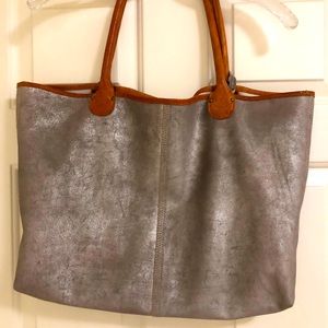 Madewell Silver Faux Leather Maxi Tote Bag